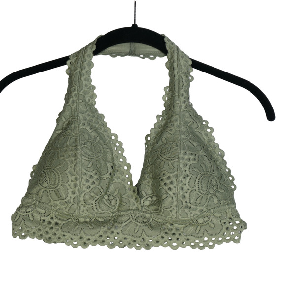 Aero Green Bralette Bra Womens Large Unlined Halter Stretch Lace Sexy Padded - Picture 1 of 8